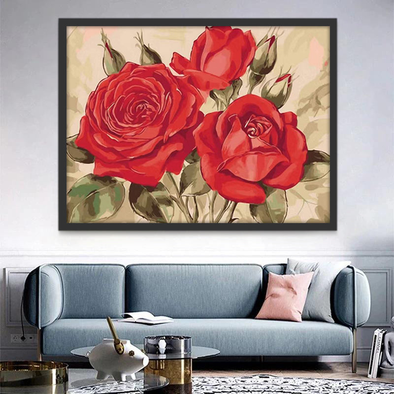 Cartoon Grote Rode Bloemen Schilderen op Nummers