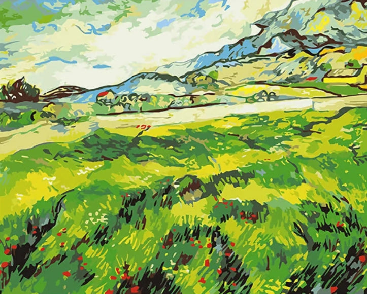 Cartoon Het Gras en het Dorp op de Heuvel Schilderen op Nummers