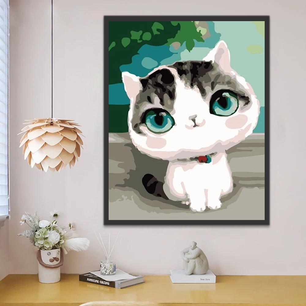 Cartoon Kat met Grote Ogen Schilderen op Nummers
