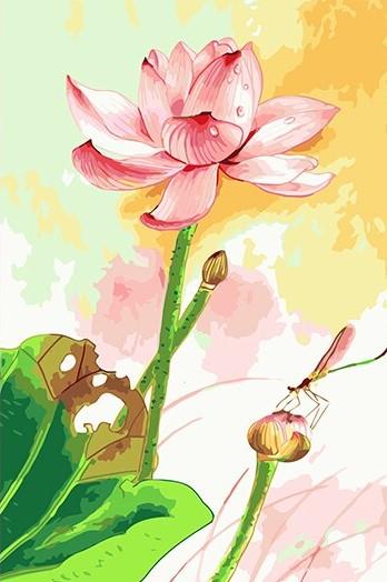Cartoon Libelle en Lotus Schilderen op Nummers