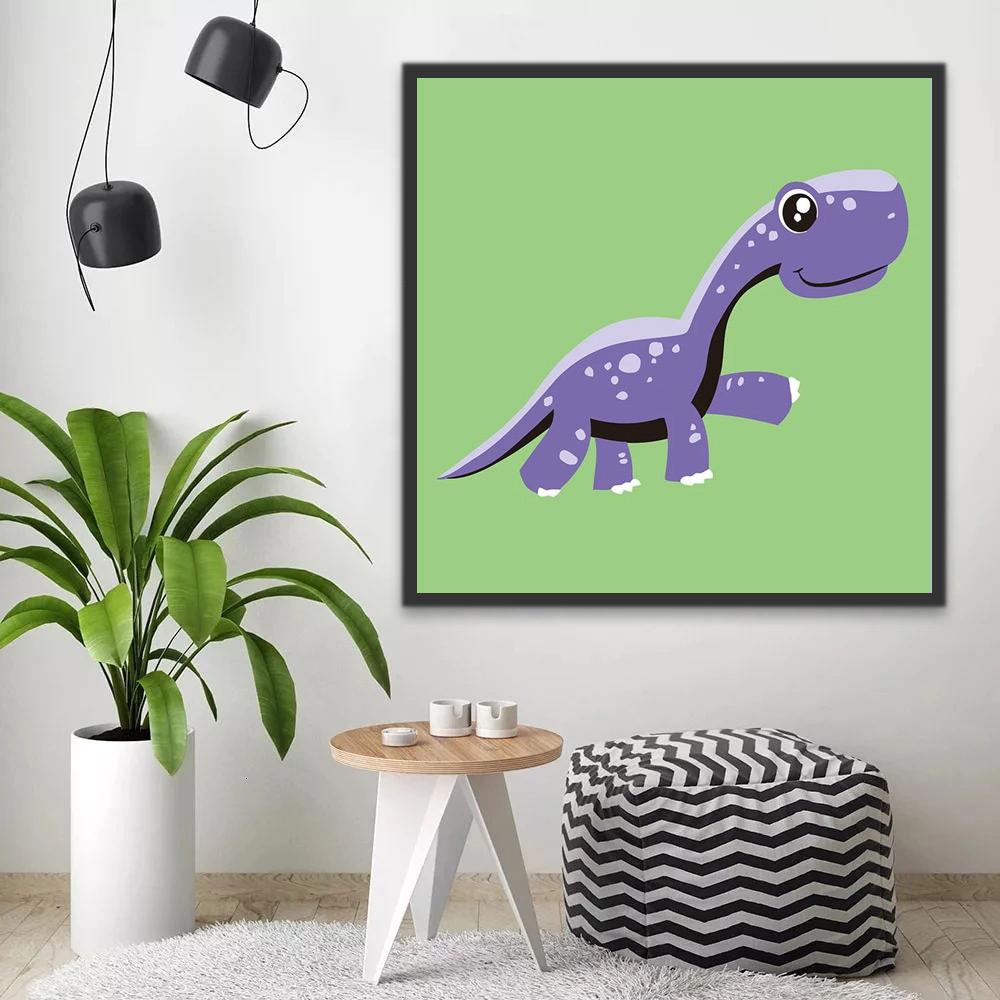 Cartoon Paarse Dinosaurus Schilderen op Nummers
