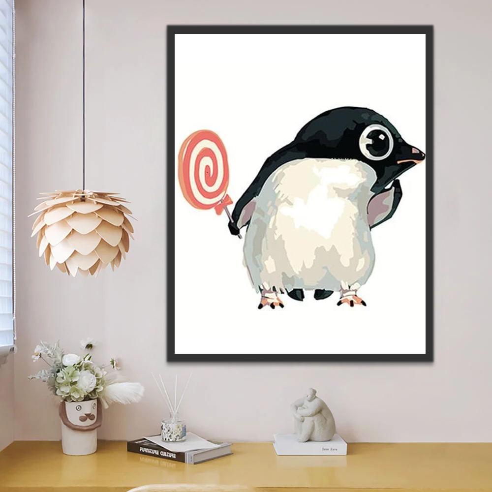 Cartoon Pinguïn met Lolly Schilderen op Nummers