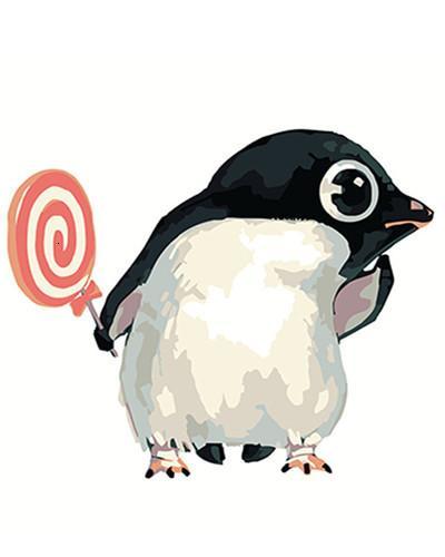 Cartoon Pinguïn met Lolly Schilderen op Nummers