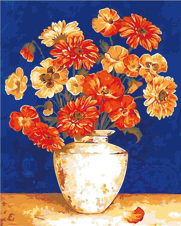Cartoon Rode en Oranje Chrysanten Schilderen op Nummers