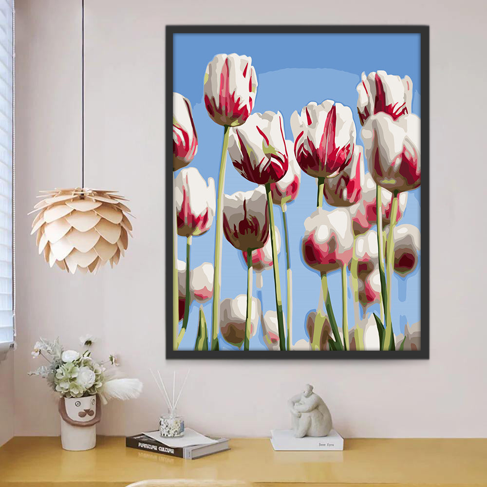 Cartoon Rode en Witte Tulpen Schilderen op Nummers