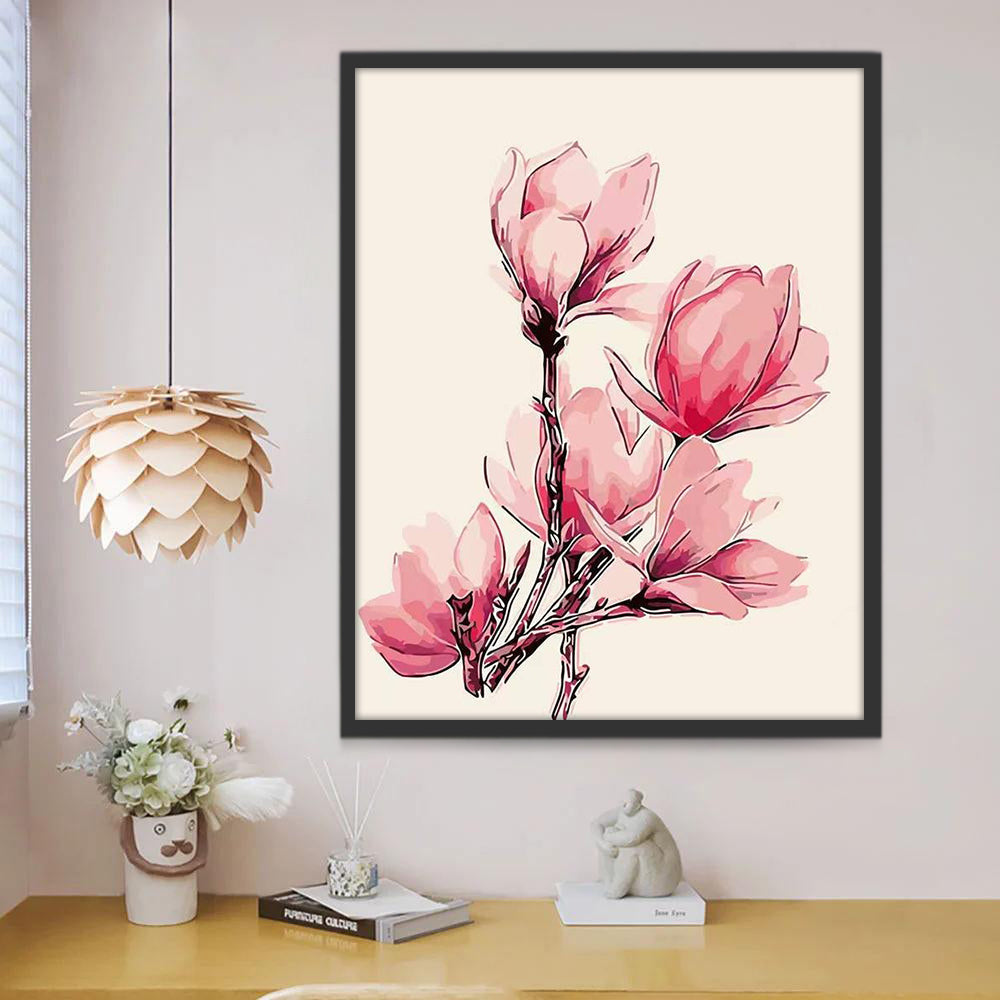 Cartoon Roze Magnolia Bloesem Schilderen op Nummers