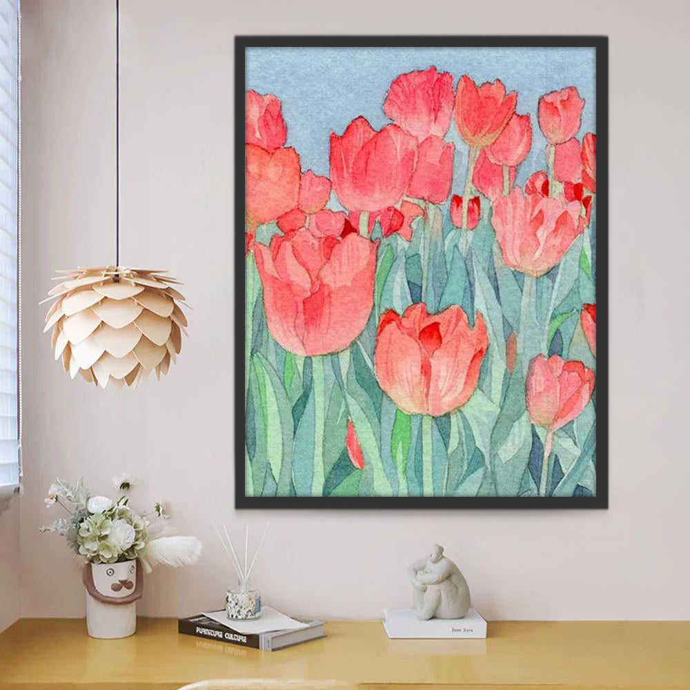 Cartoon Roze Tulpenveld Schilderen op Nummers