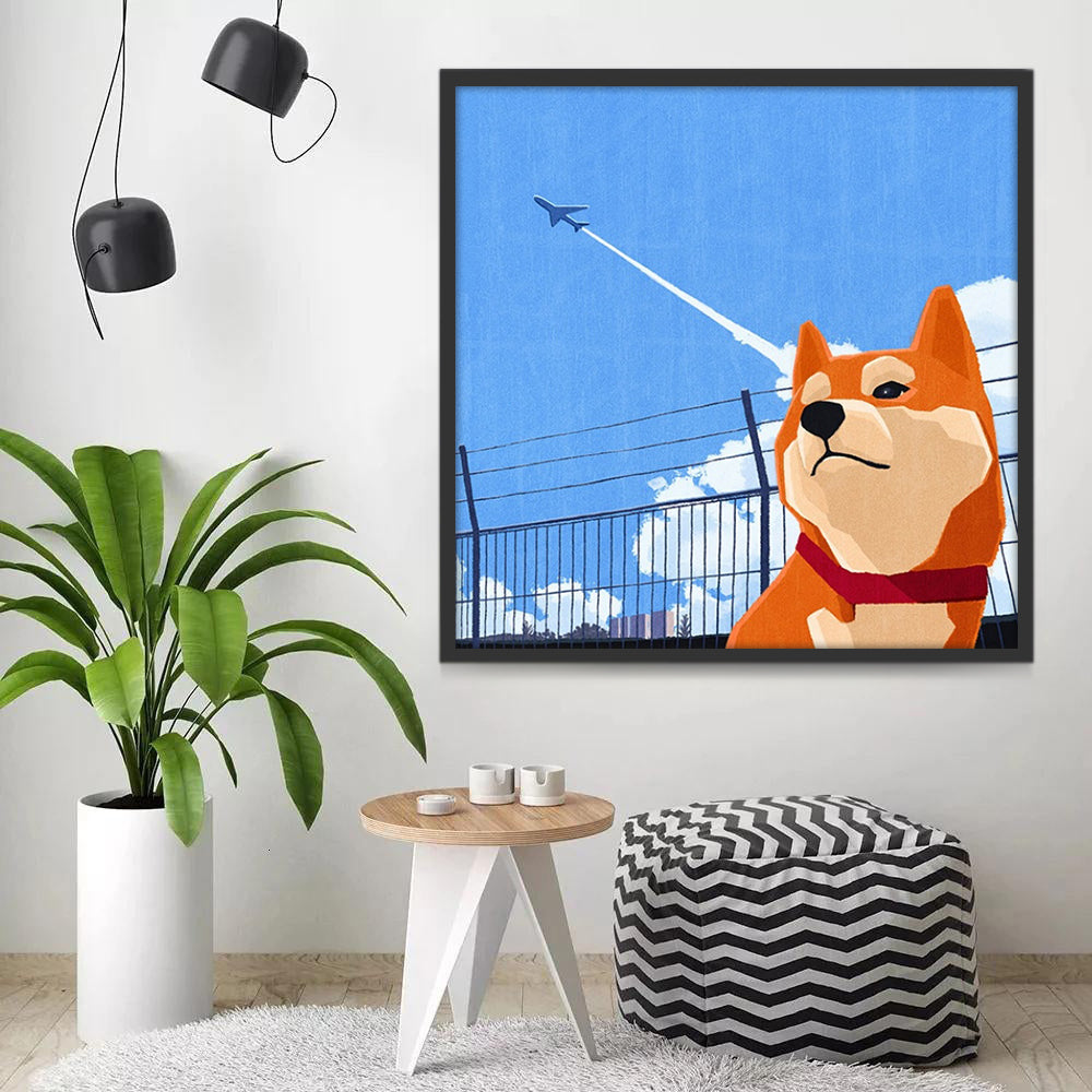 Cartoon Shiba Inu en Vliegtuig Schilderen op Nummers