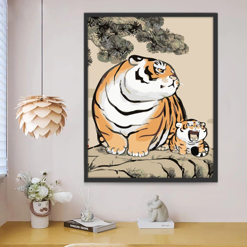 Cartoon Tijger Moeder en Baby Tijger Schilderen op Nummers