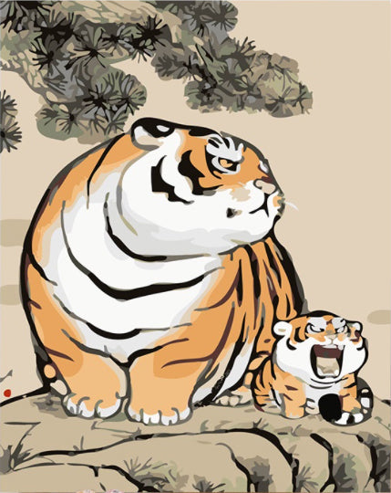 Cartoon Tijger Moeder en Baby Tijger Schilderen op Nummers