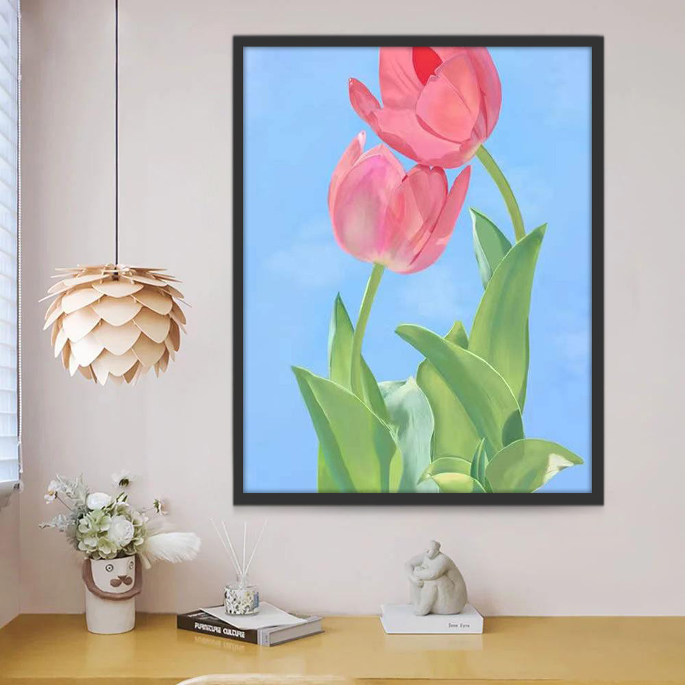 Cartoon Twee Roze Tulpen Schilderen op Nummers