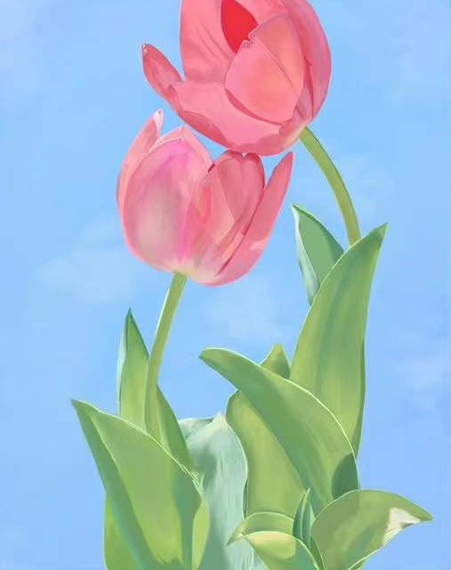 Cartoon Twee Roze Tulpen Schilderen op Nummers