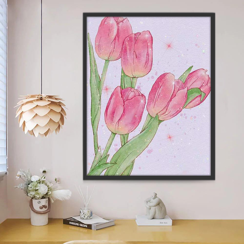 Cartoon Vier Roze Tulpen Schilderen op Nummers