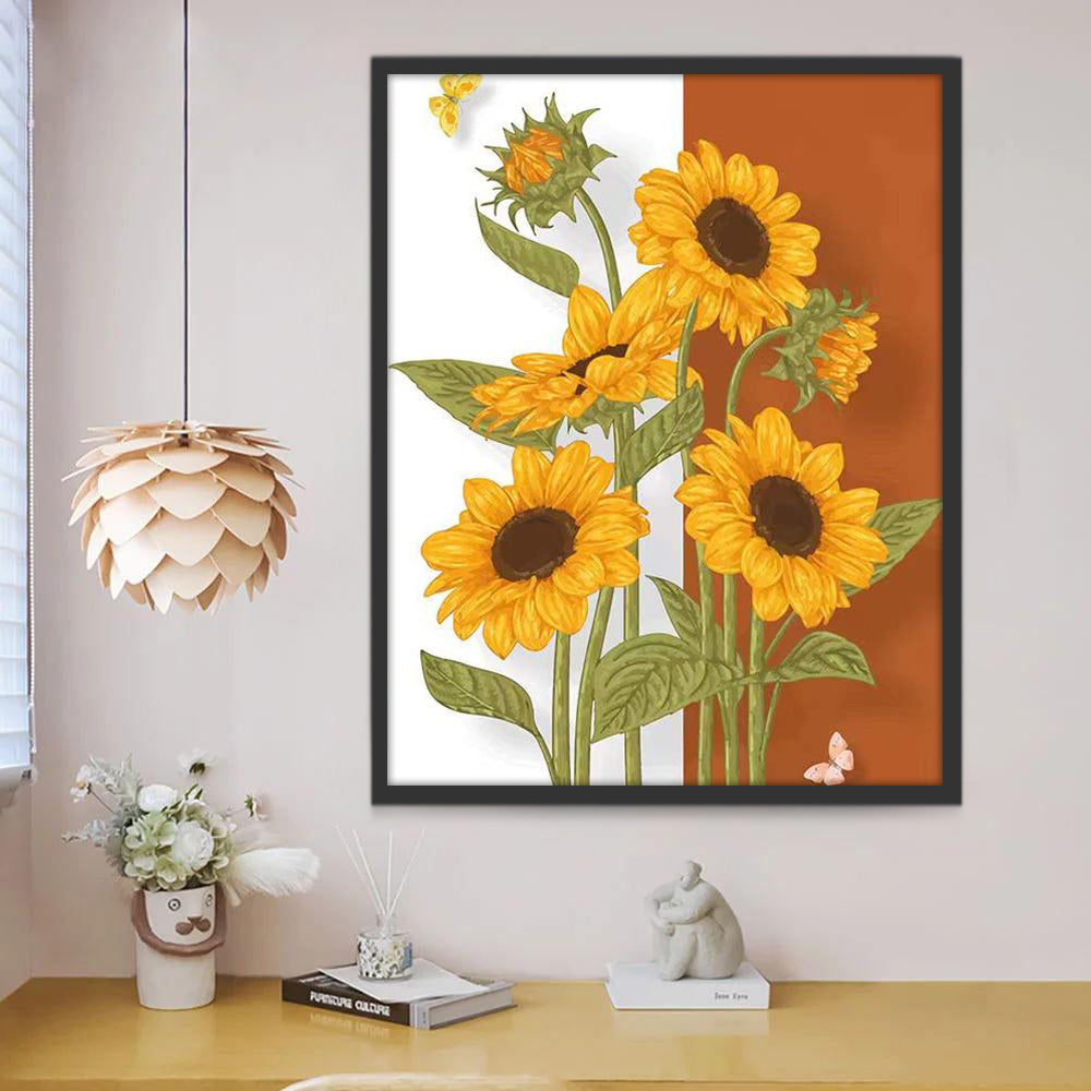 Cartoon Vlinders en Zonnebloemen Schilderen op Nummers