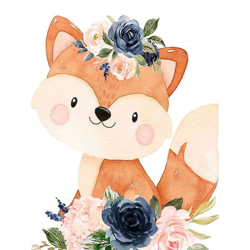 Cartoon Vos met Bloemen Schilderen op Nummers
