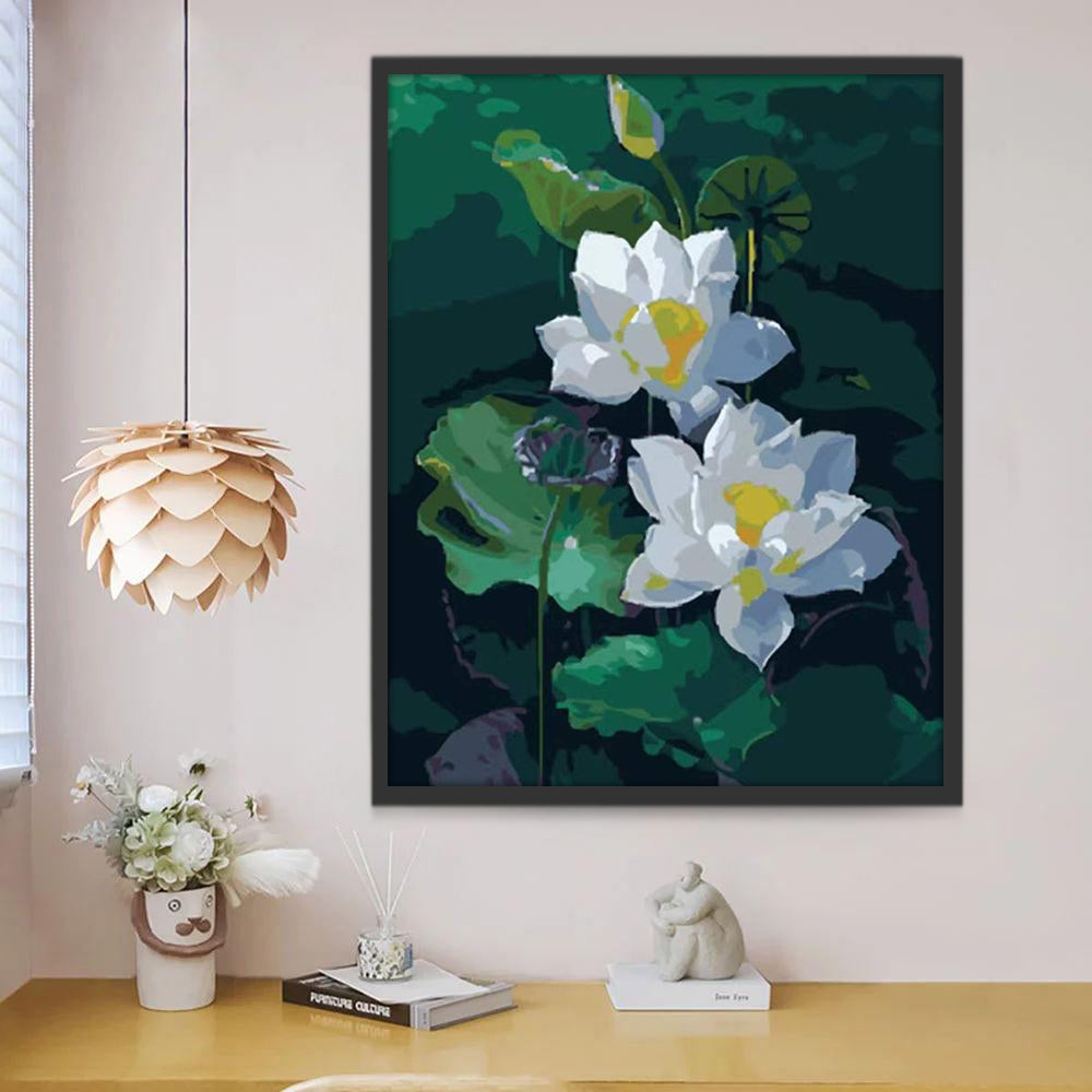 Cartoon Witte Lotusbloemen Schilderen op Nummers
