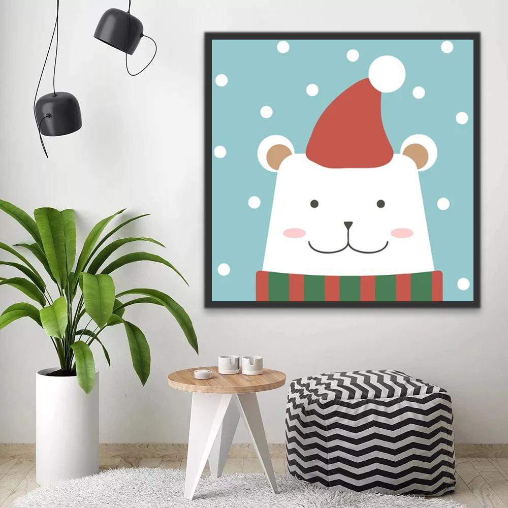 Cartoonbeer met Kerstmuts Schilderen op Nummers