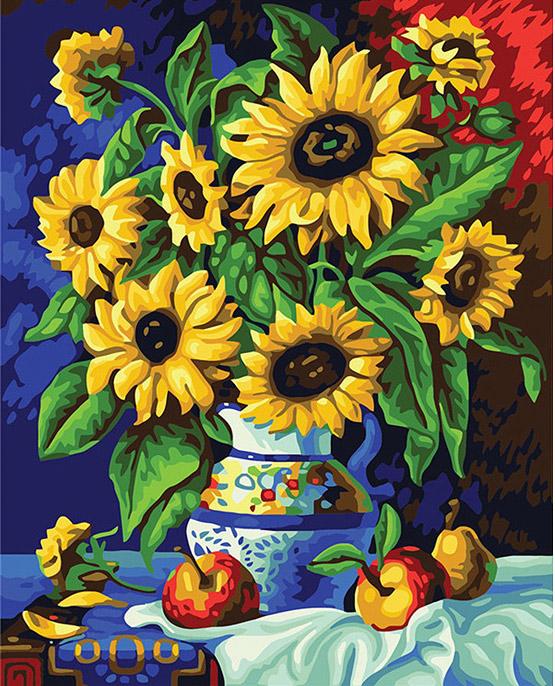 Cartoonfruit en Zonnebloemen op Tafel Schilderen op Nummers