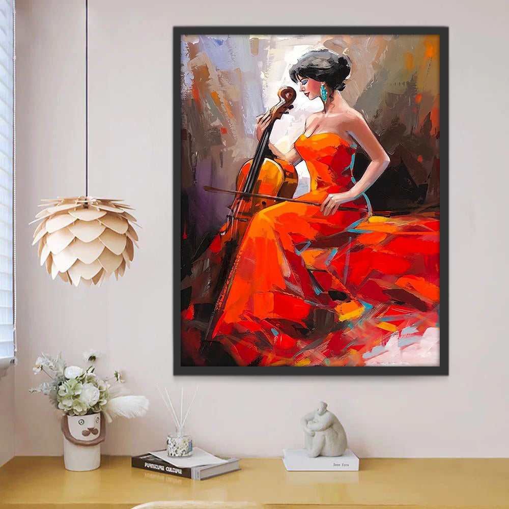Cellist in een Oranje Jurk Schilderen op Nummers