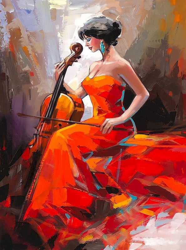 Cellist in een Oranje Jurk Schilderen op Nummers