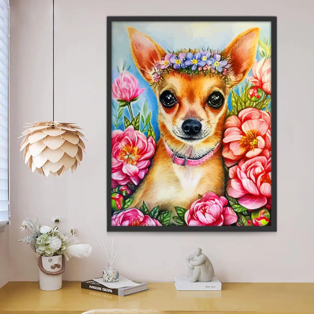 Chihuahua met Bloemenkrans Schilderen op Nummers