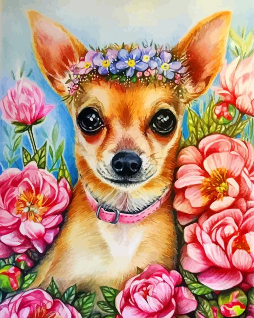 Chihuahua met Bloemenkrans Schilderen op Nummers