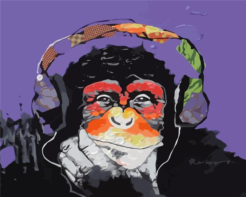 Chimpansee met Koptelefoon Schilderen op Nummers