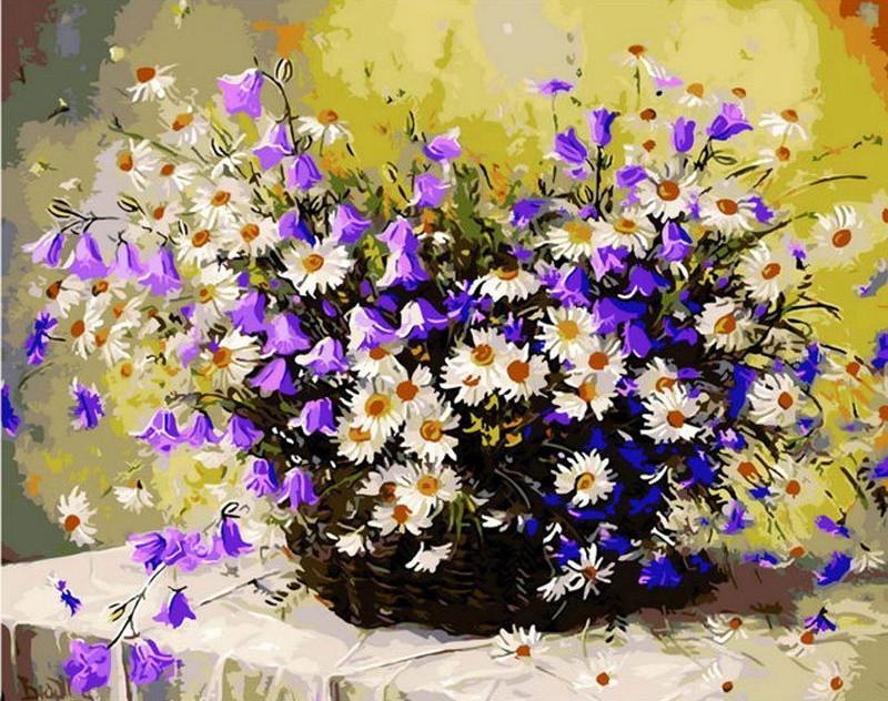 Chrysanten en Paarse Bloemen Schilderen op Nummers