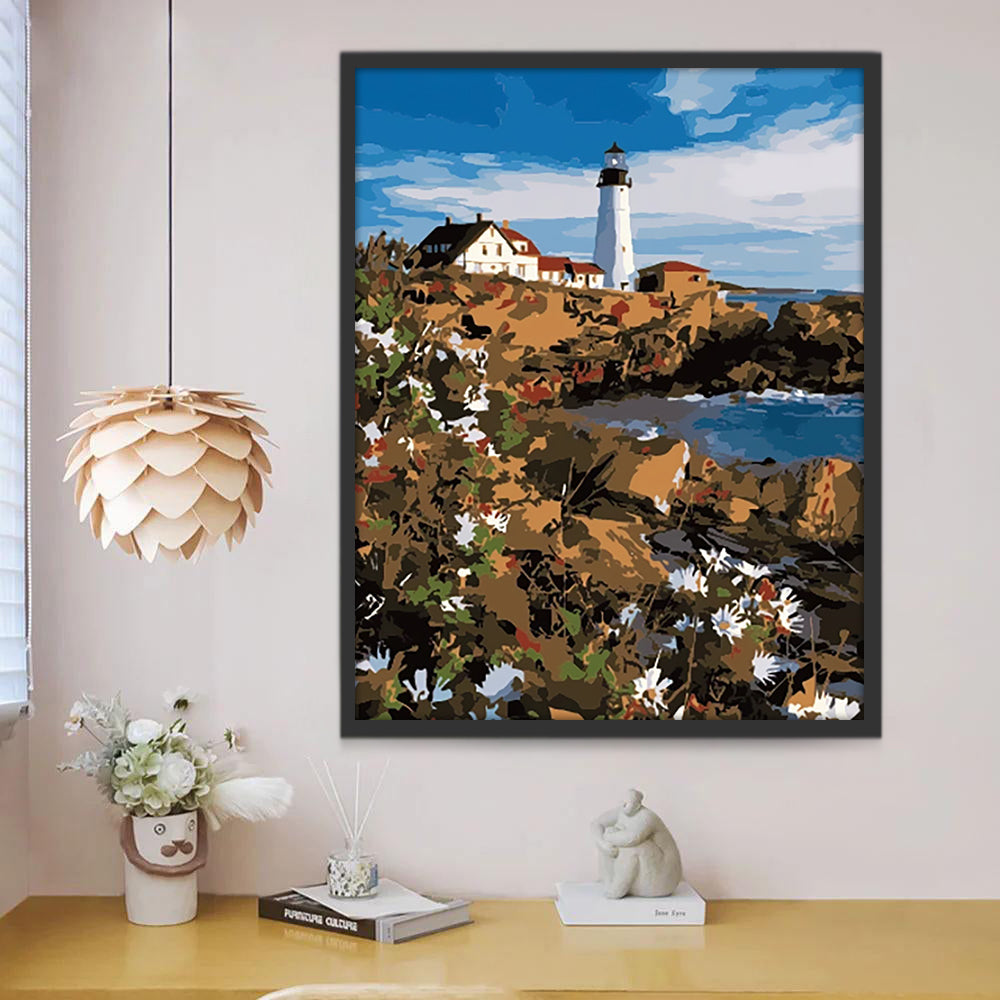 Chrysanten en Vuurtoren aan de Kust Schilderen op Nummers