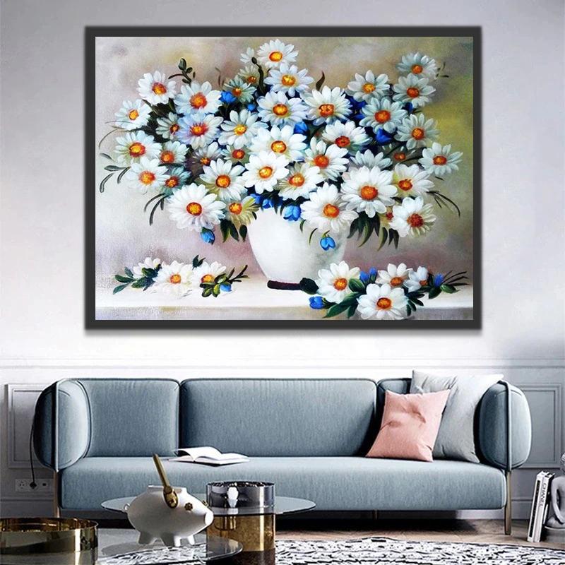 Chrysanten op de Vloer en in Witte Vaas van Keramiek Schilderen op Nummers