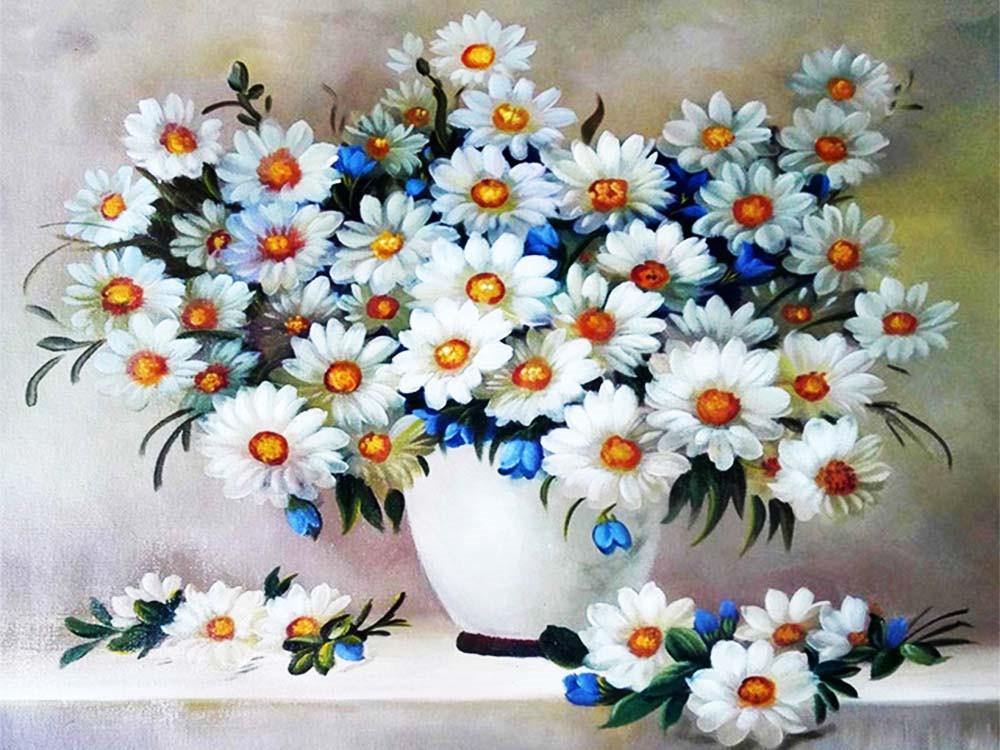 Chrysanten op de Vloer en in Witte Vaas van Keramiek Schilderen op Nummers