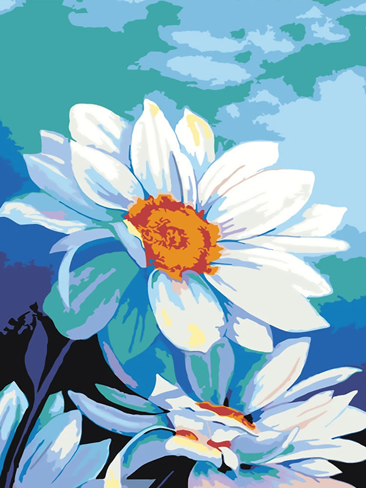 Chrysanten op een Blauwgroene Achtergrond Schilderen op Nummers