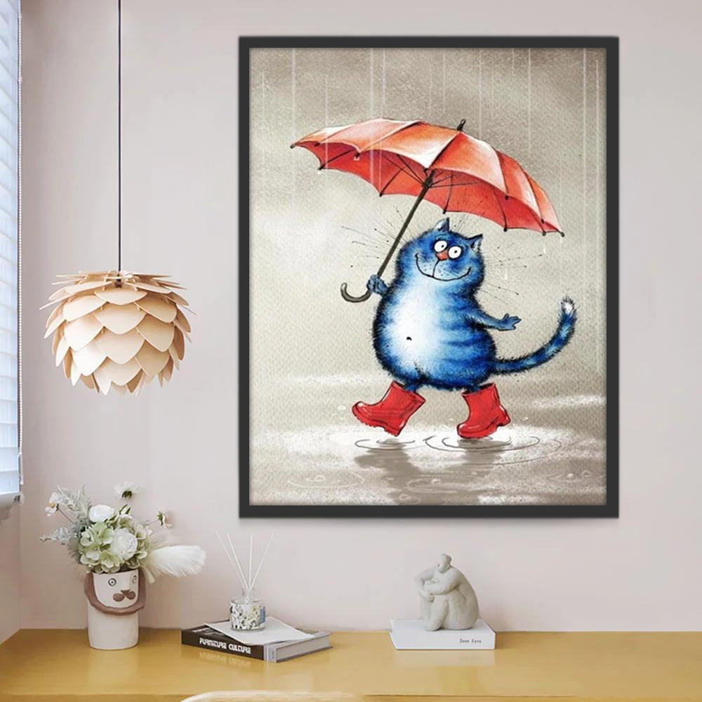 De Blauwe Kat met Paraplu Schilderen op Nummers