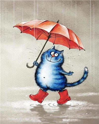De Blauwe Kat met Paraplu Schilderen op Nummers