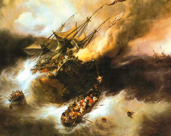 De Chaotische en Dramatische Sinking van het Vaartuig in de Zee Schilderen op Nummers