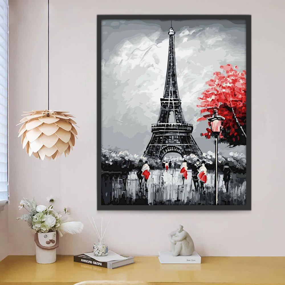 De Eiffeltoren in Rood en Zwart Schilderen op Nummers