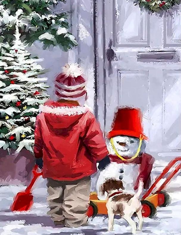 De Jongen en de Sneeuwman Schilderen op Nummers