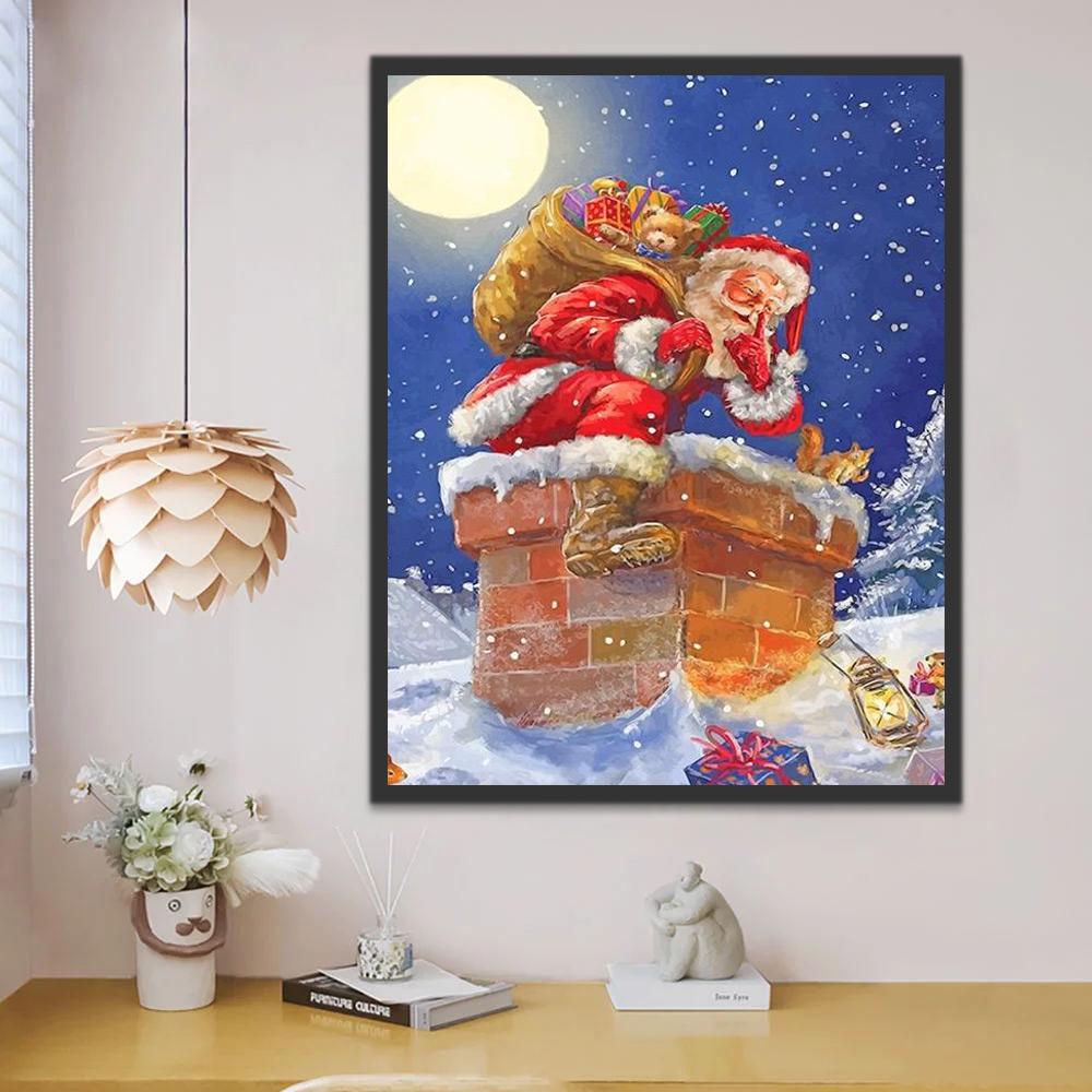 De Kerstman Klimt door de Schoorsteen Schilderen op Nummers