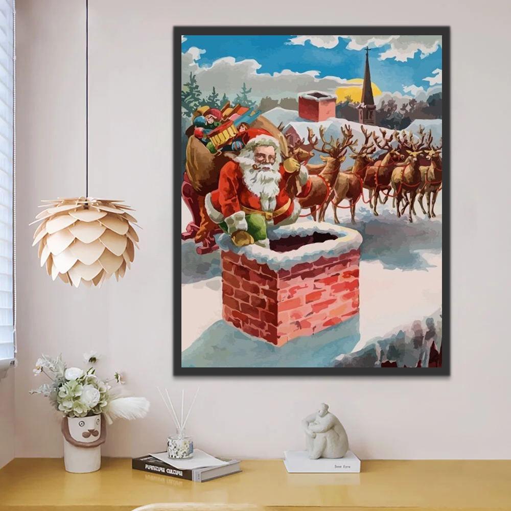 De Kerstman met Één Been al in de Schoorsteen Schilderen op Nummers
