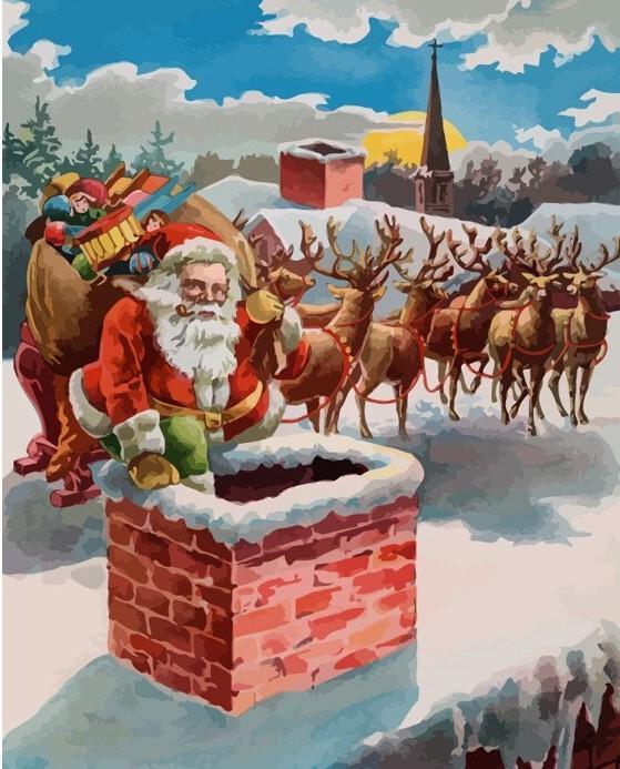 De Kerstman met Één Been al in de Schoorsteen Schilderen op Nummers