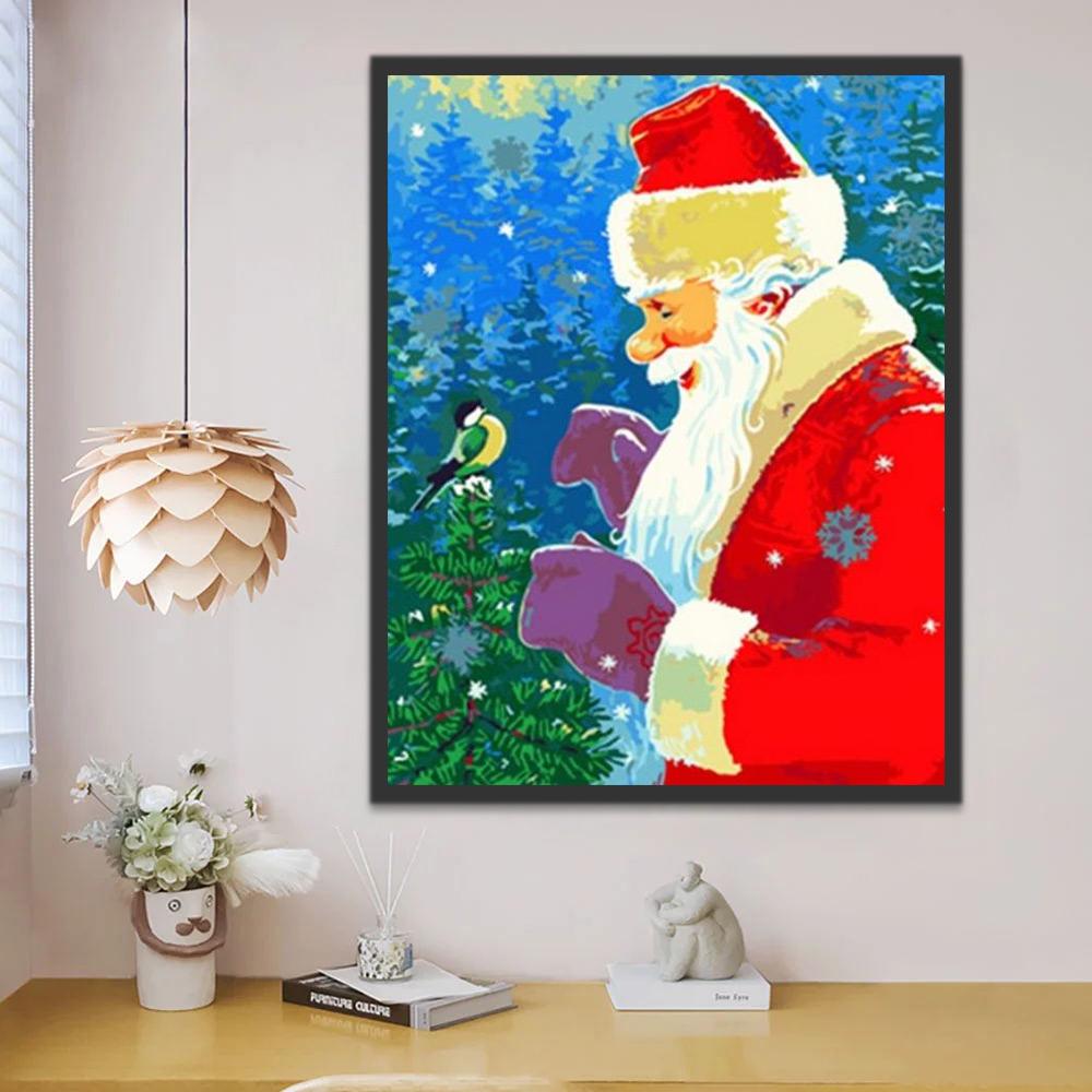 De Kerstman met een Groen Vogeltje Schilderen op Nummers