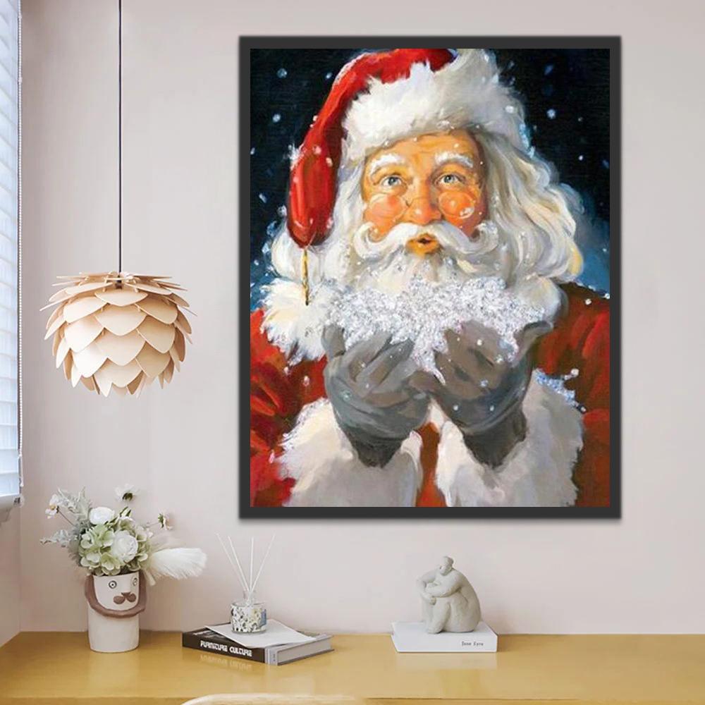 De Kerstman met Handvol Sneeuw Schilderen op Nummers