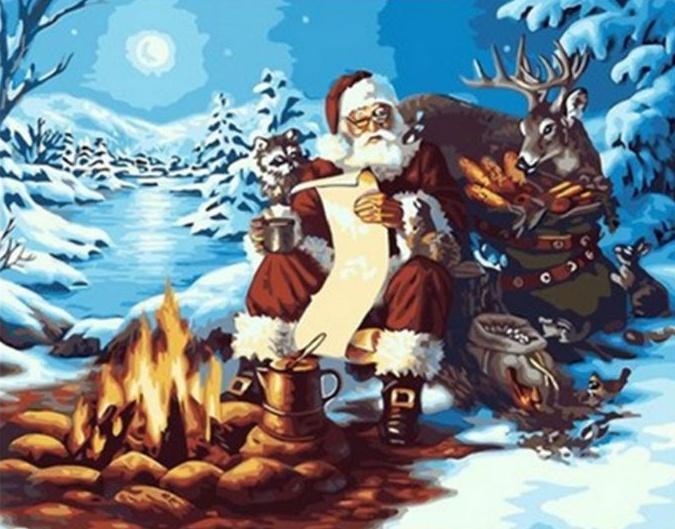 De Kerstman Warmt Zich op bij het Vreugdevuur Schilderen op Nummers