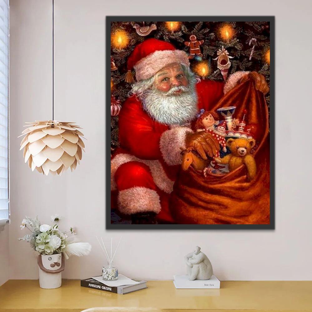De Kerstman Zittend op de Grond met zijn Cadeauzak Schilderen op Nummers