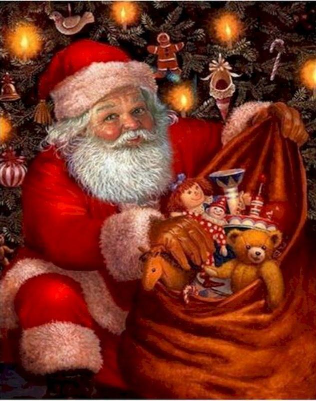 De Kerstman Zittend op de Grond met zijn Cadeauzak Schilderen op Nummers