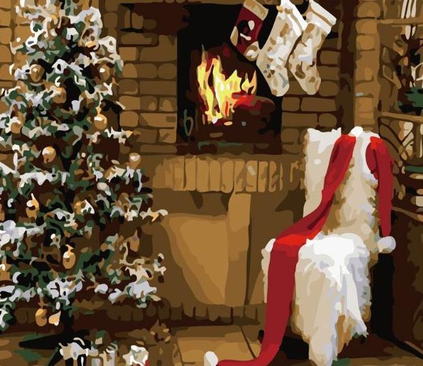 De Kleren van de Kerstman bij de Open Haard Schilderen op Nummers