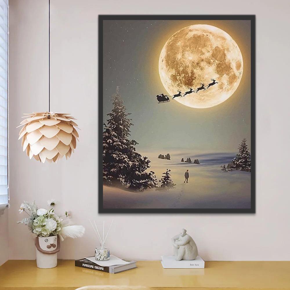 De Maan en de Kerstman op het Werk Schilderen op Nummers