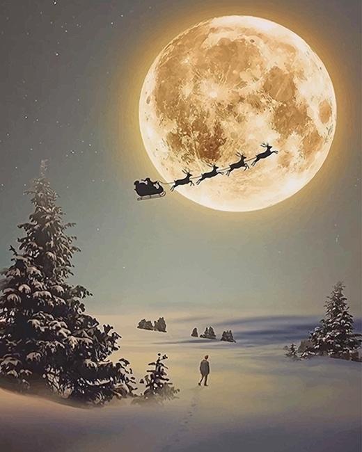 De Maan en de Kerstman op het Werk Schilderen op Nummers