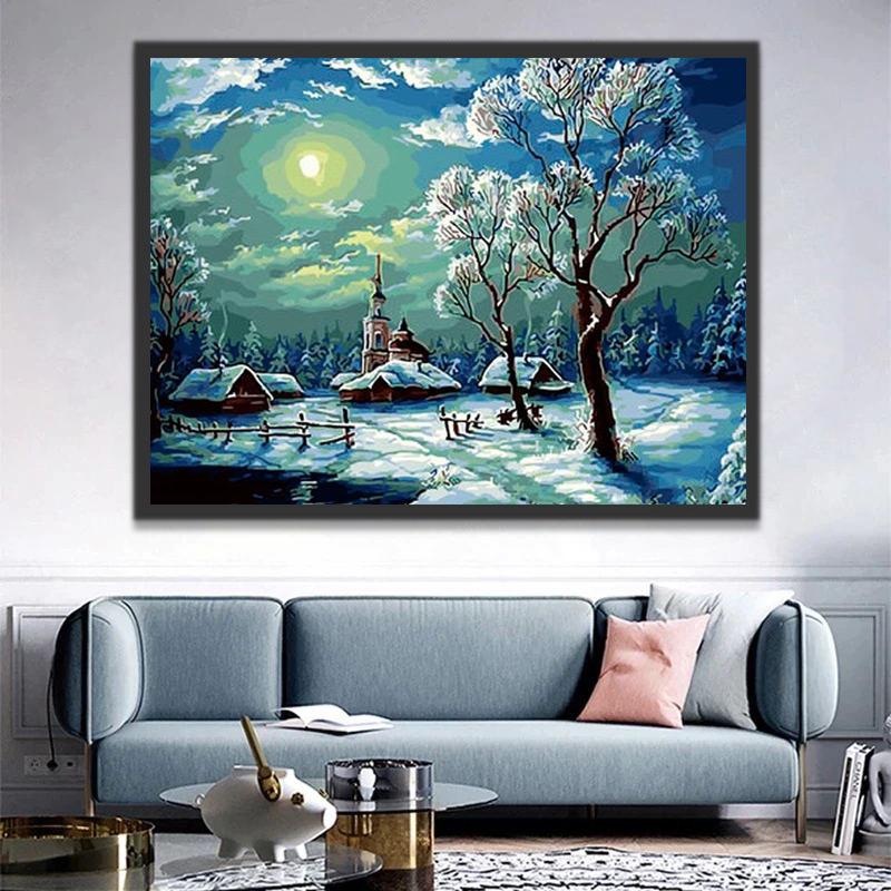 De Maan en Sneeuw Schilderen op Nummers