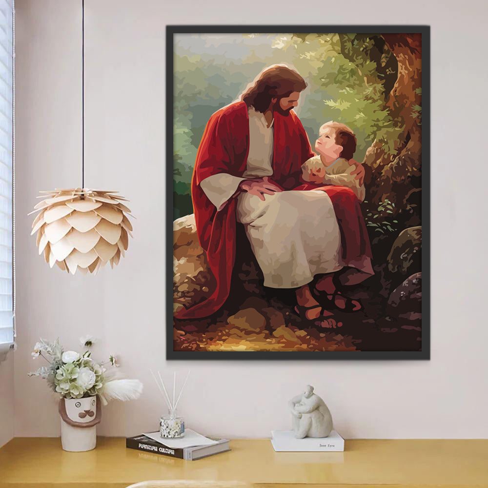 De Man in het Rood en zijn Mooie Kind Schilderen op Nummers